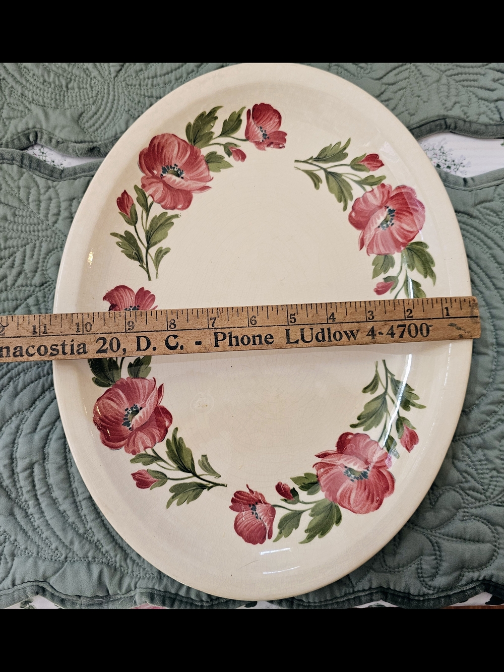 Shenandoah Ware Poppy Floral Oval Serving Platter Vintage USA Red Green Cream - Picture 9 of 9